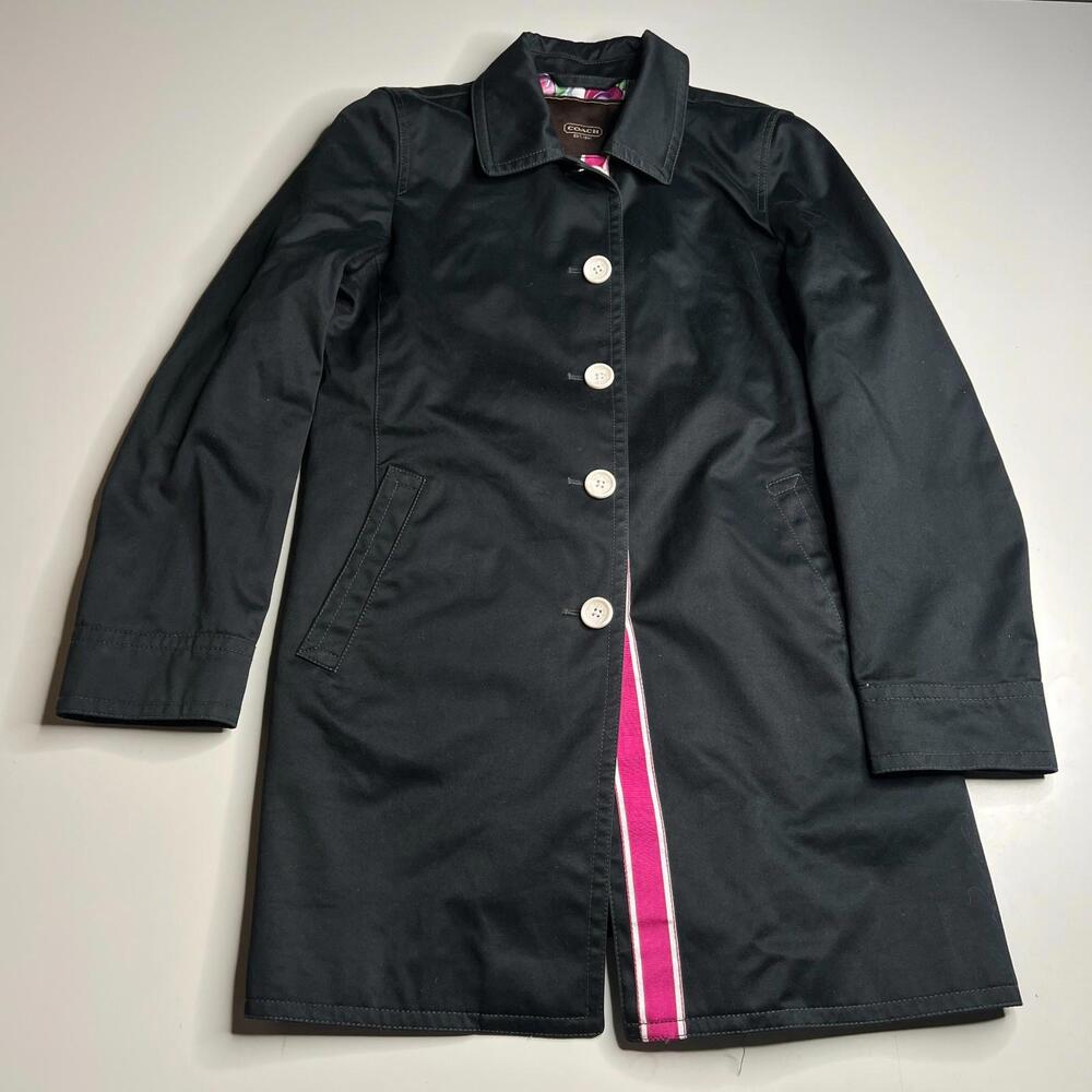 Coach Black Button Coat Womens S Floral Lined Classic Designer‎ Jacket